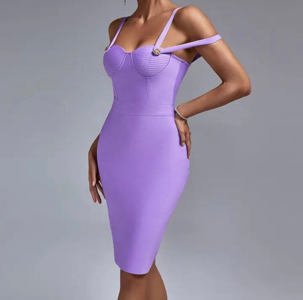 Women Sexy Sleeveless Back Zipper Lavender Bandage Dress
