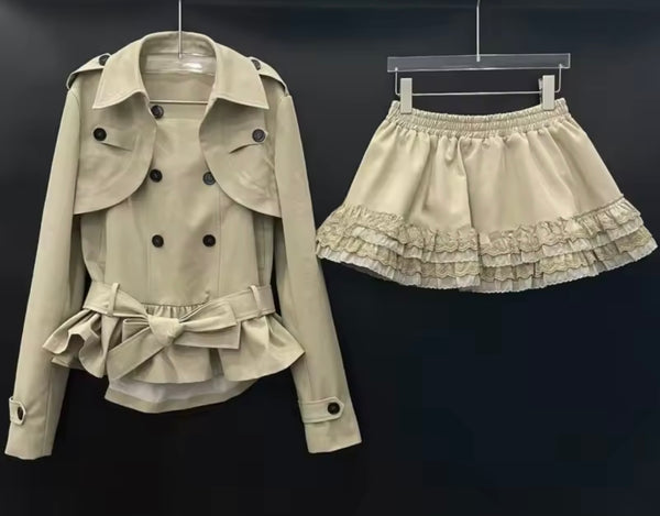 Women Fashion Khaki Three Piece Skirt Set