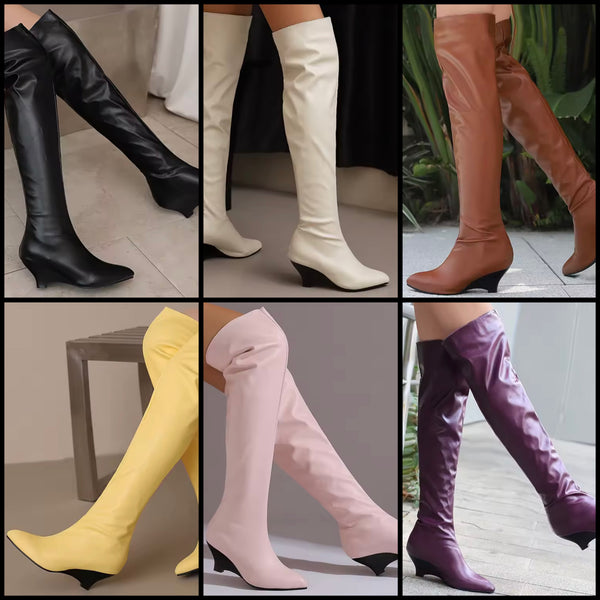 Women Color Fashion Over The Knee Wedge Boots