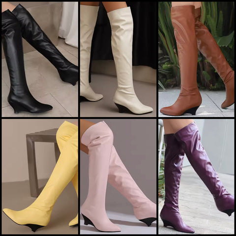 Women Color Fashion Over The Knee Wedge Boots