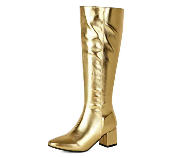 Women Pointed Toe Patent Leather Fashion Knee High Boots