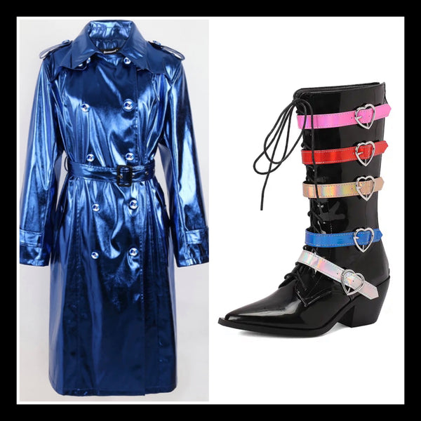Women Pointed Toe Heart Buckled Lace Up Fashion Boots