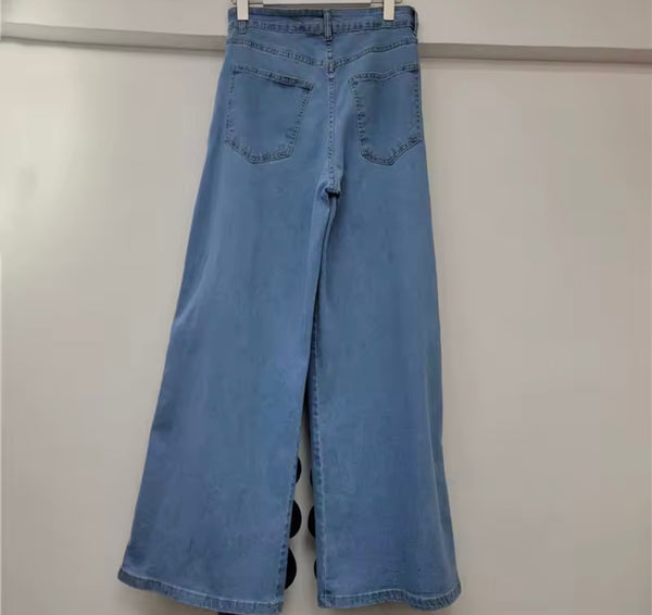 Women Fashion Beaded Bling Floral Split Denim Pants