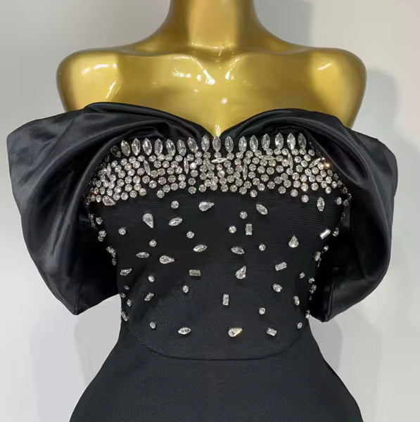 Women Strapless Rhinestone Patchwork Sexy Maxi Dress