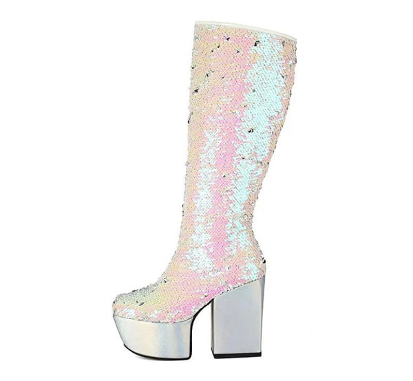 Women Sequins Platform Fashion Knee High Boots