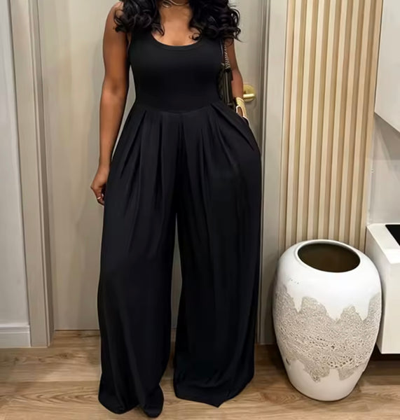 Women Sleeveless Fashion Wide Leg Jumpsuit