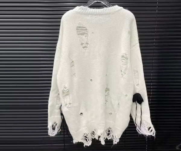 Women Color Fashion Distressed Oversized Sweater Top