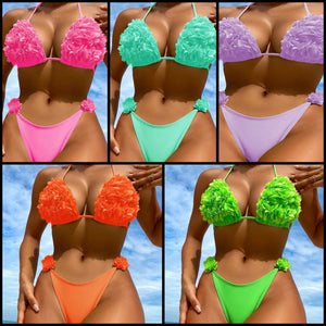 Women Sexy Ruffled Halter Solid Color Bikini Swimsuit