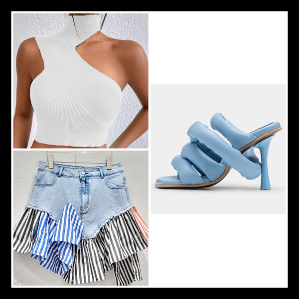 Women Fashion Color Striped Denim Skirt