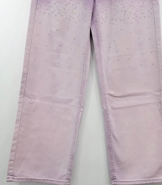 Women Color Fashion Rhinestone Patchwork Denim Pants