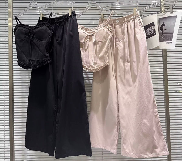 Women Sleeveless Tank Fashion Two Piece Wide Leg Pant Set