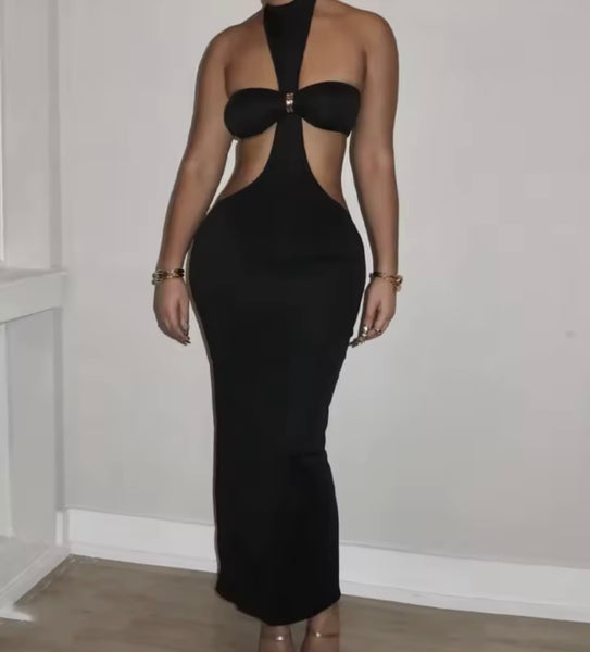 Women Halter Sleeveless Cut Out Maxi Dress