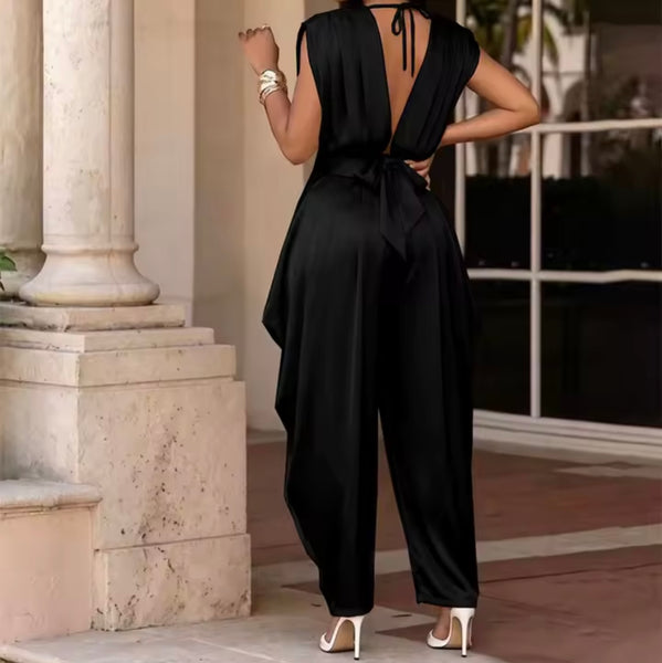 Women Ruched Sexy Satin Sleeveless Two Piece Pant Set