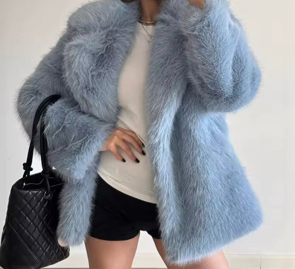 Women Fashion Color Faux Fur Warm Jacket