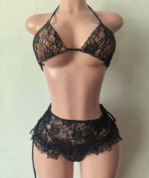 Women Sexy Tie Up Lace Bikini Cover Up Set