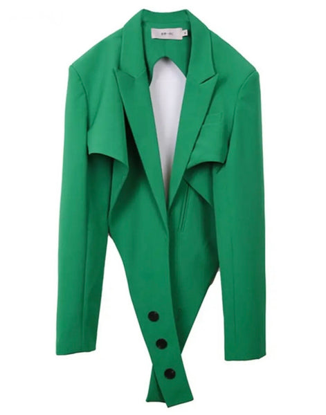 Women Green Fashion Wrap Blazer Top