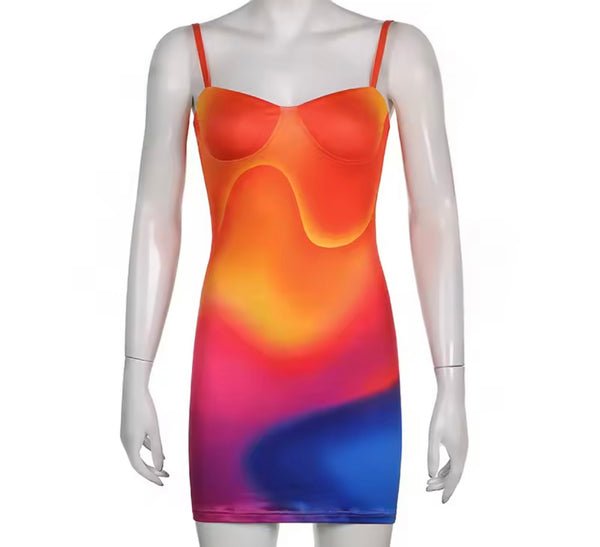 Women Sexy Sleeveless Tie Dye Dress