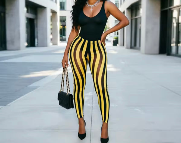 Women Sexy Striped See Through Mesh Pants