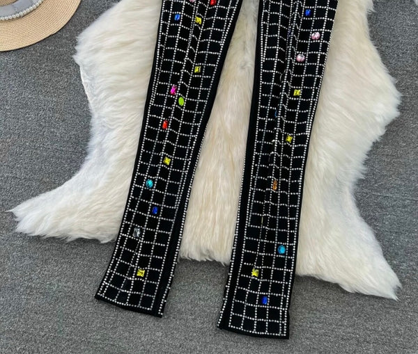 Women Black Bling Crystal Fashion Pants