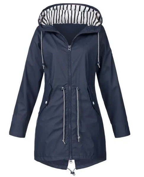 Women Fashion Hooded Drawstring Long Jacket