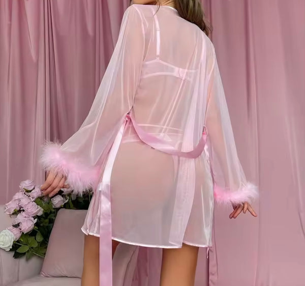 Women Sexy Lace Feather Mesh Lingerie Set