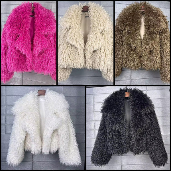 Women Fashion Color Faux Fur Jacket