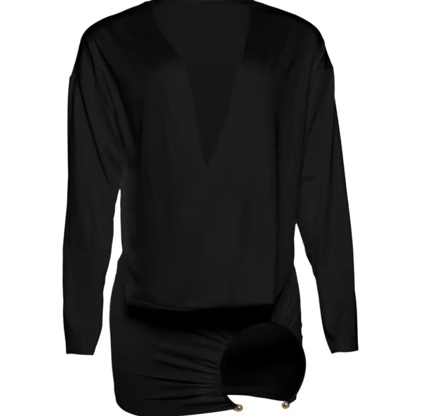 Women Sexy Full Sleeve Ruched Metal Cut Out Dress