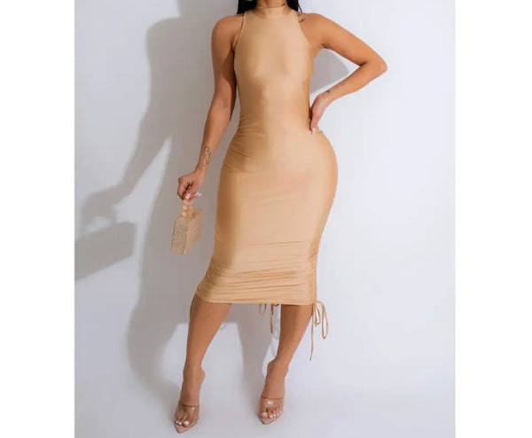 Women Sexy Sleeveless Open Back Tie Up Dress