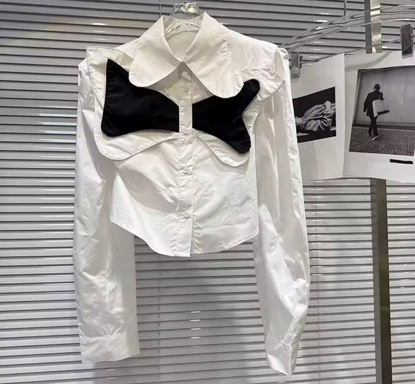 Women Collar Button Up Bow Fashion Top