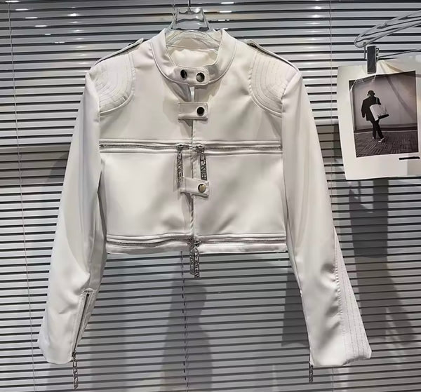 Women Fashion Zipper Faux Leather Jacket