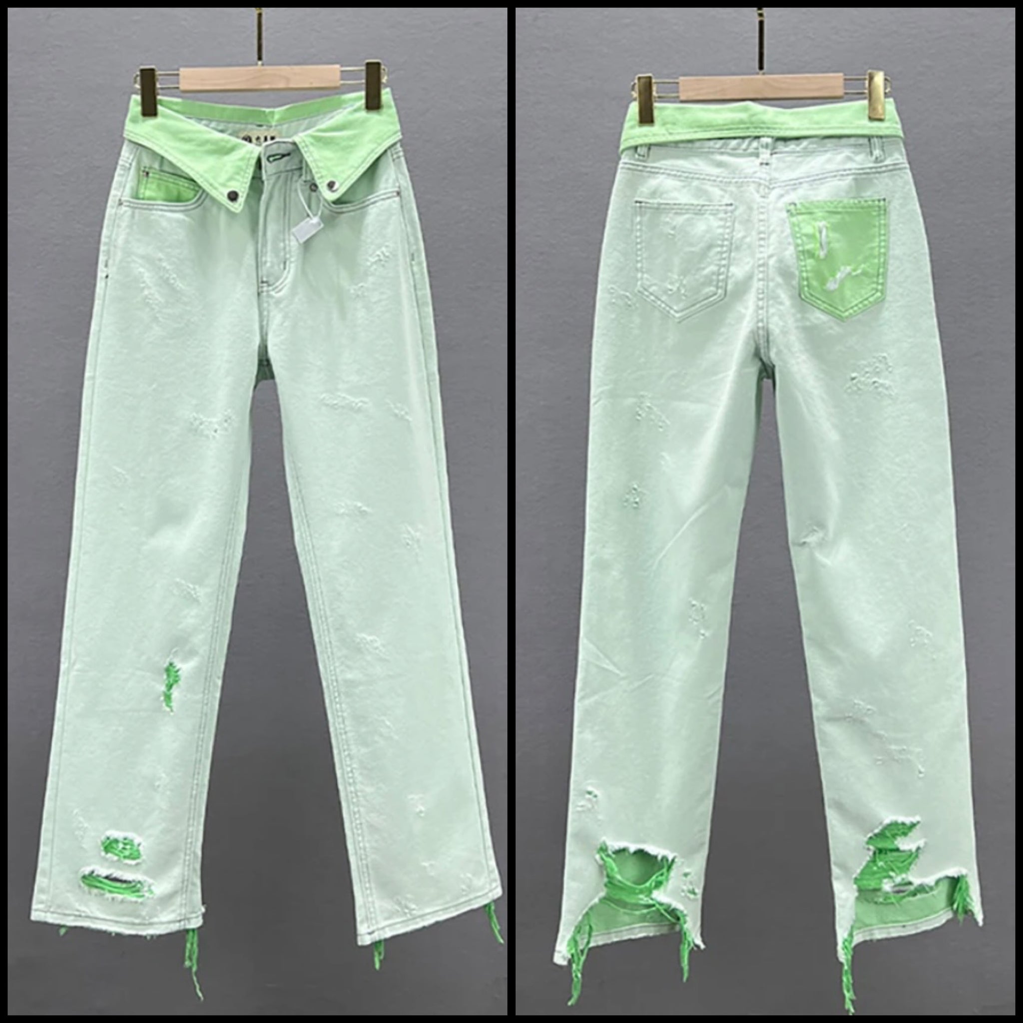 Women Green Ripped Fashion Denim Pants