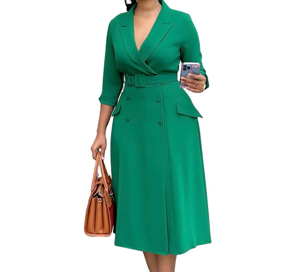 Women Solid Color Full Sleeve Blazer Maxi Dress