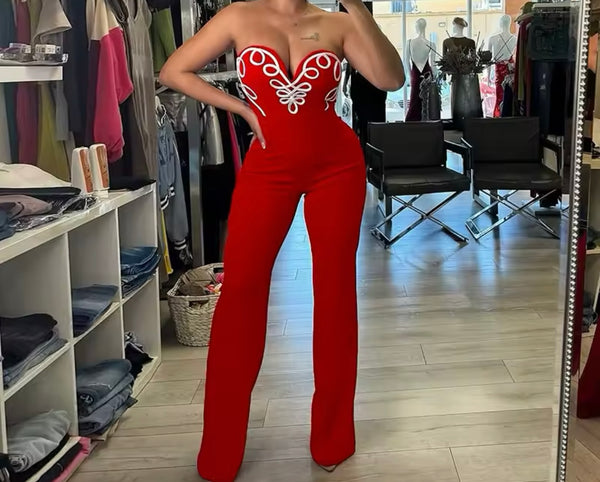 Women Sexy Sleeveless V-Neck Color Print Jumpsuit