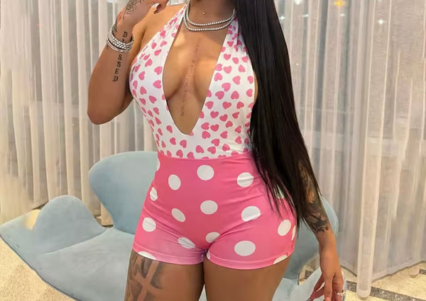 Women Sexy Halter Sleeveless Polka Dot Romper