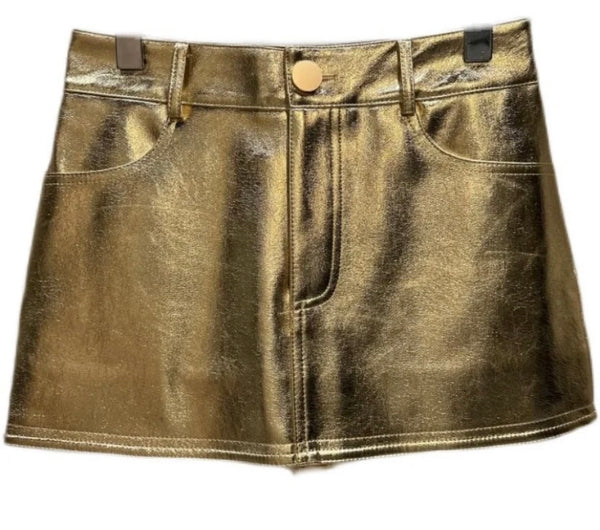 Women Gold Fashion Faux Leather Skirt