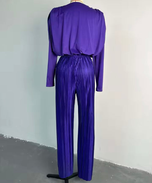 Women Fashion Full Sleeve Two Piece Pleated Pant Set