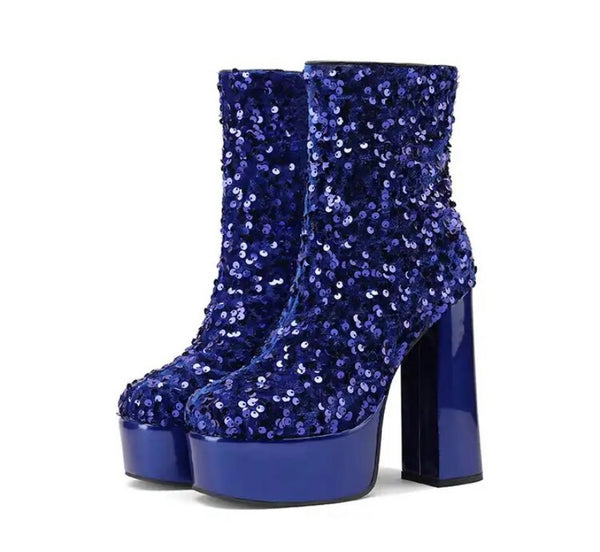 Women Platform Sequins Fashion Ankle Boots