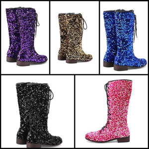 Women Fashion Sequins Lace Up Boots