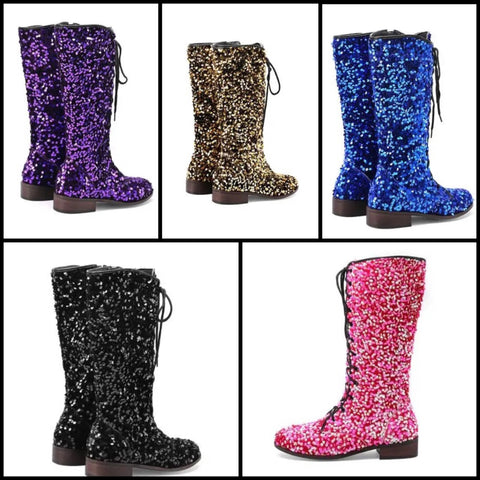 Women Fashion Sequins Lace Up Boots