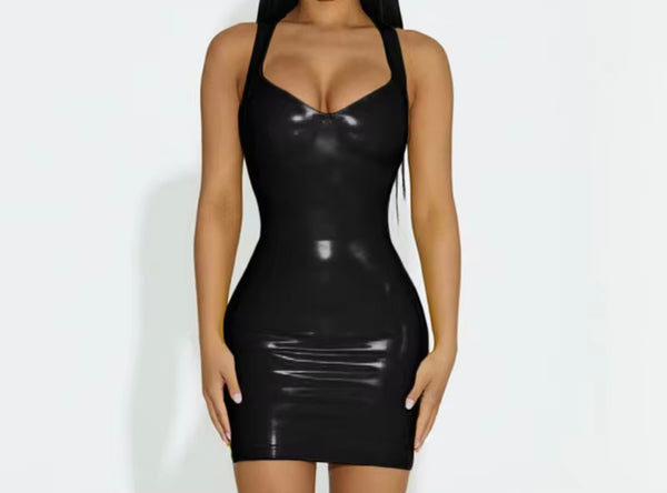 Women Sexy Sleeveless PU Color Dress