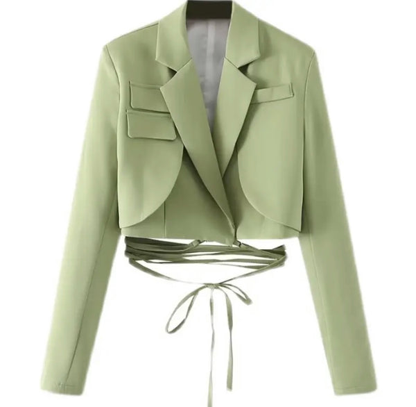 Women Fashion Solid Color Full Sleeve Wrap Around Blazer Top