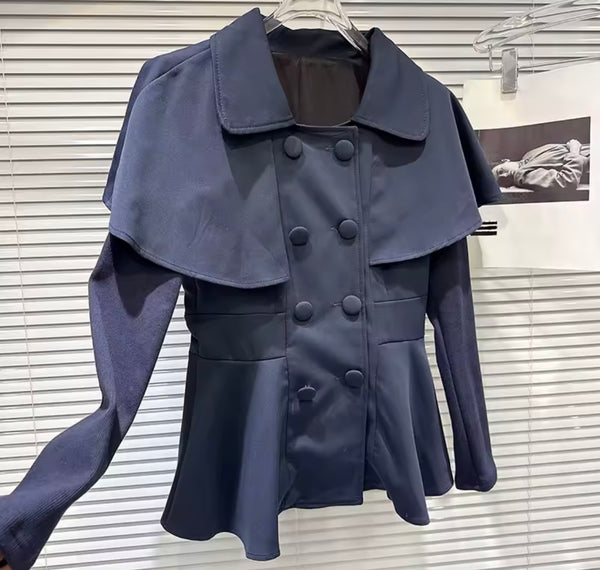 Women Ruffled Button Up Blazer Fashion Two Piece Skirt Set
