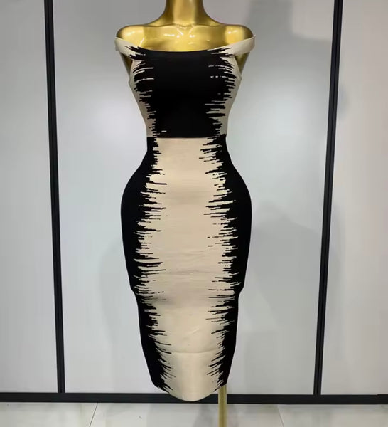 Women Sexy Off The Shoulder Sleeveless Color Patchwork Dress