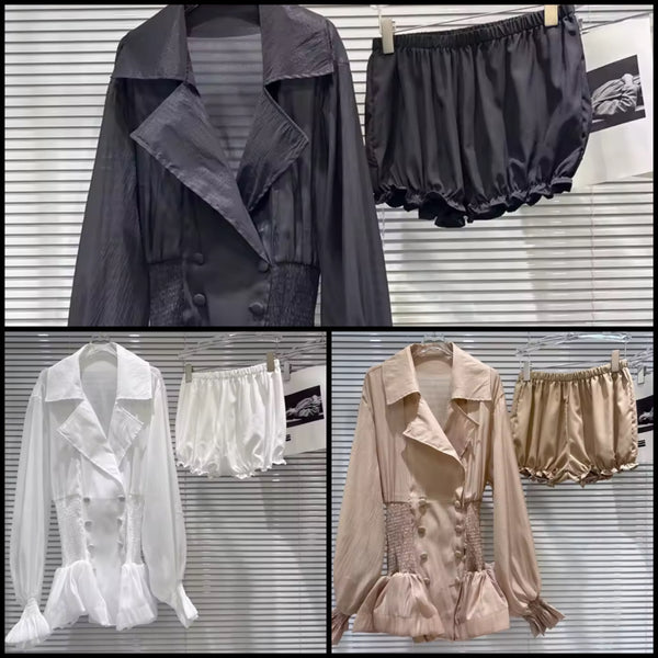 Women Collar Button Ruffle Full Sleeve Mesh Dress