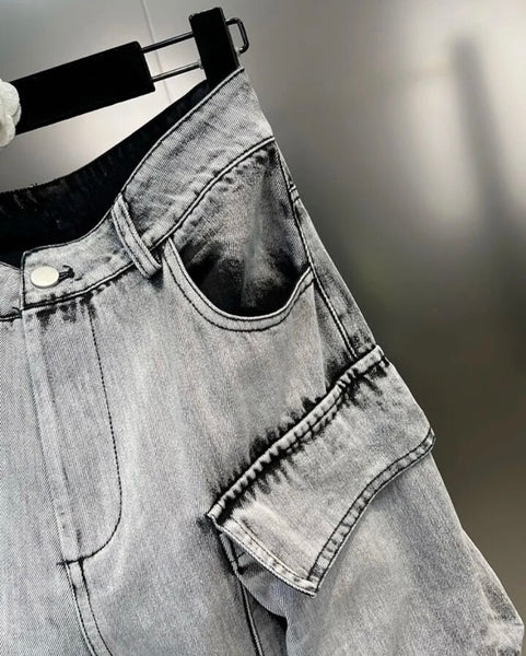 Women Gray Fashion Cargo Denim Pants