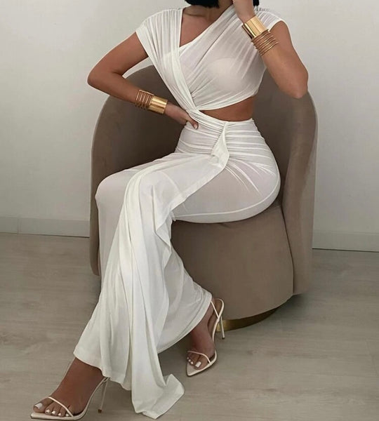 Women White Mesh Cut Out Sexy Maxi Dress