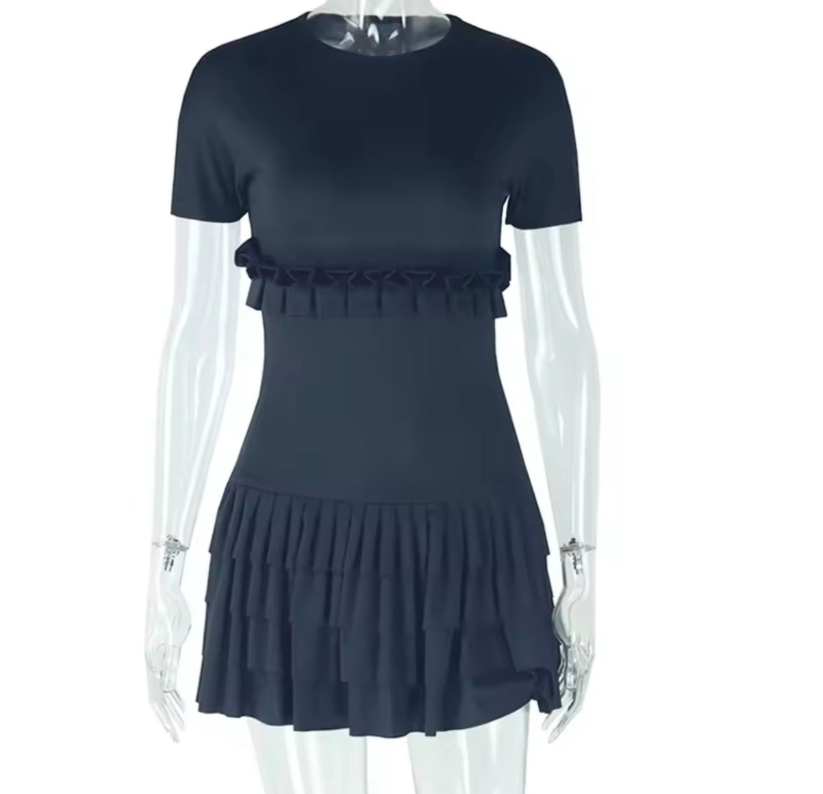 Women Sexy Ruffled Short Sleeve Solid Color Dress