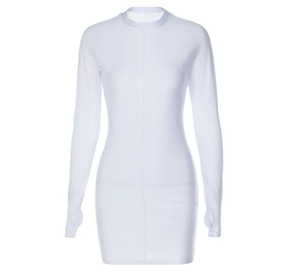 Women White Sexy Full Sleeve Short Dress