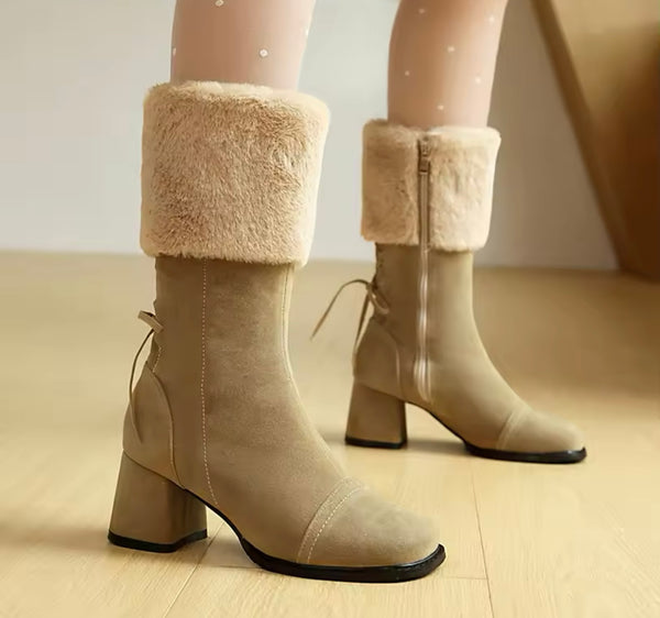 Women Fashion Wool Suede Zip Up Ankle Boots
