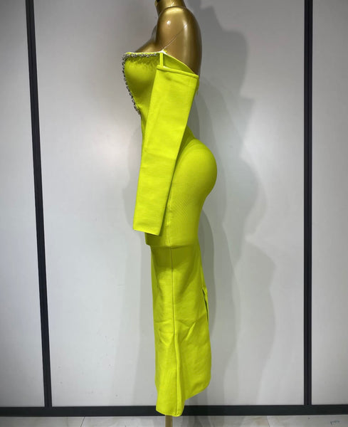 Women Sexy V-Neck Bling Full Sleeve Bandage Maxi Dress